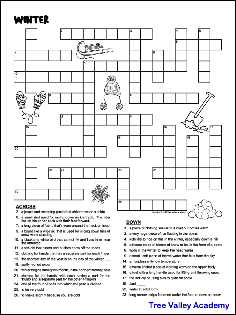 Winter Words Crossword Puzzle Answers