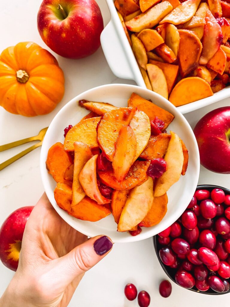 Roasted Sweet Potatoes With Apples Cranberries Once Upon A Pumpkin