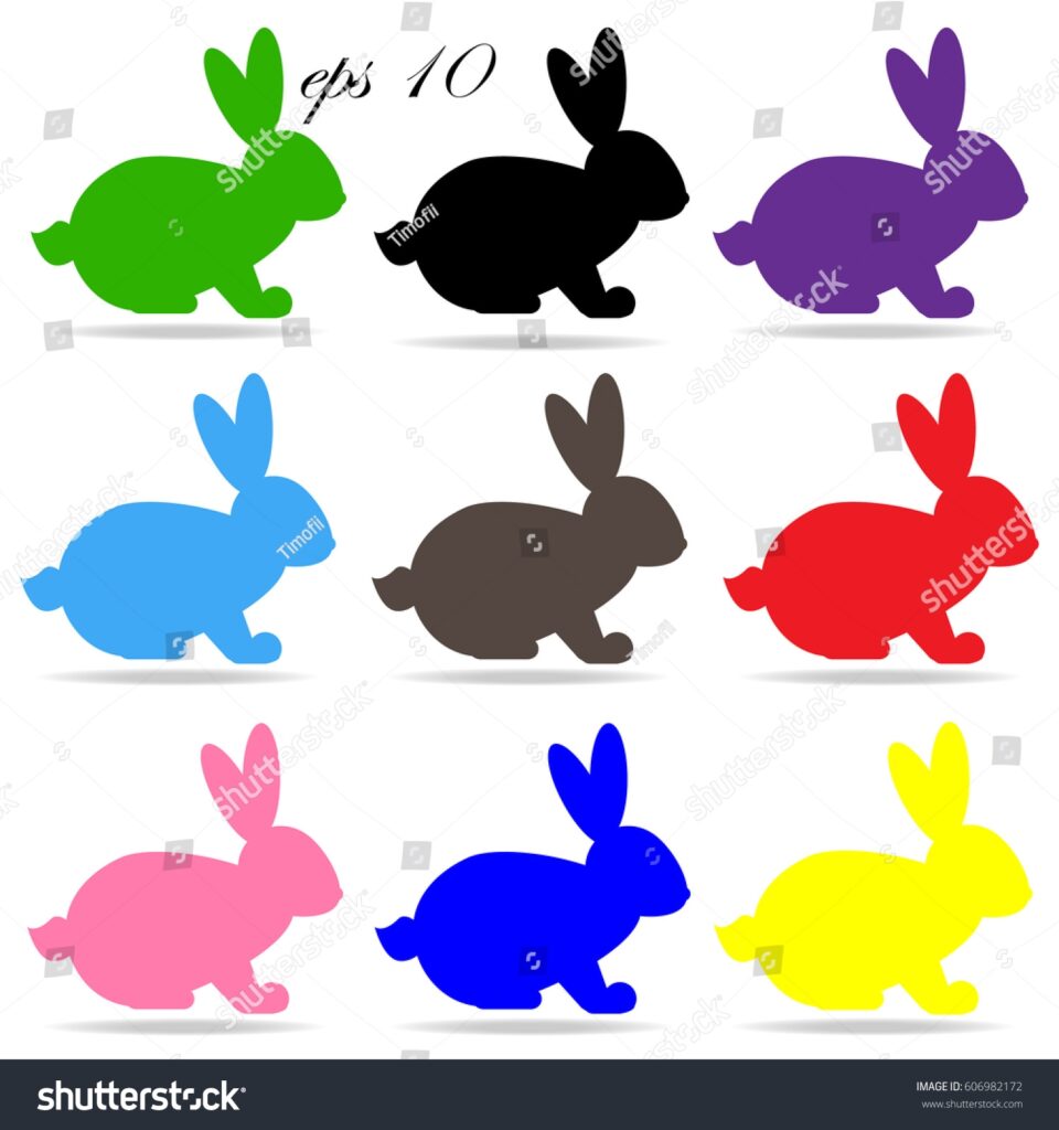 Set Easter Bunnies Different Colors Stock Vector Royalty Free 606982172 Shutterstock