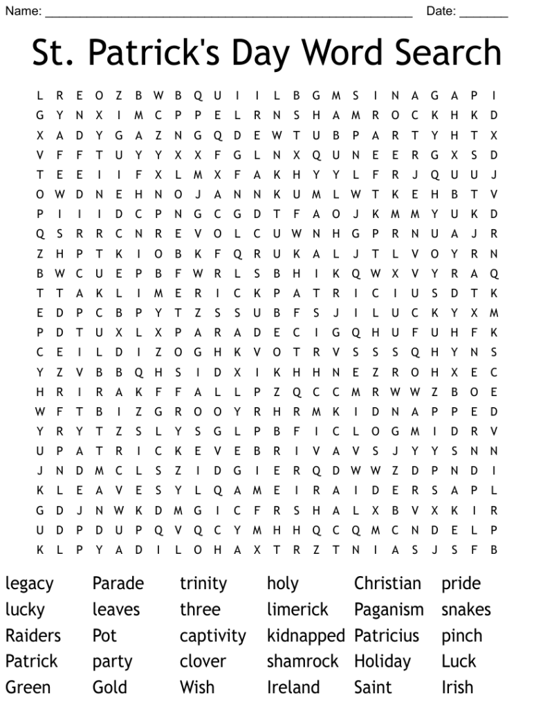 St Patrick s Day Word Search WordMint
