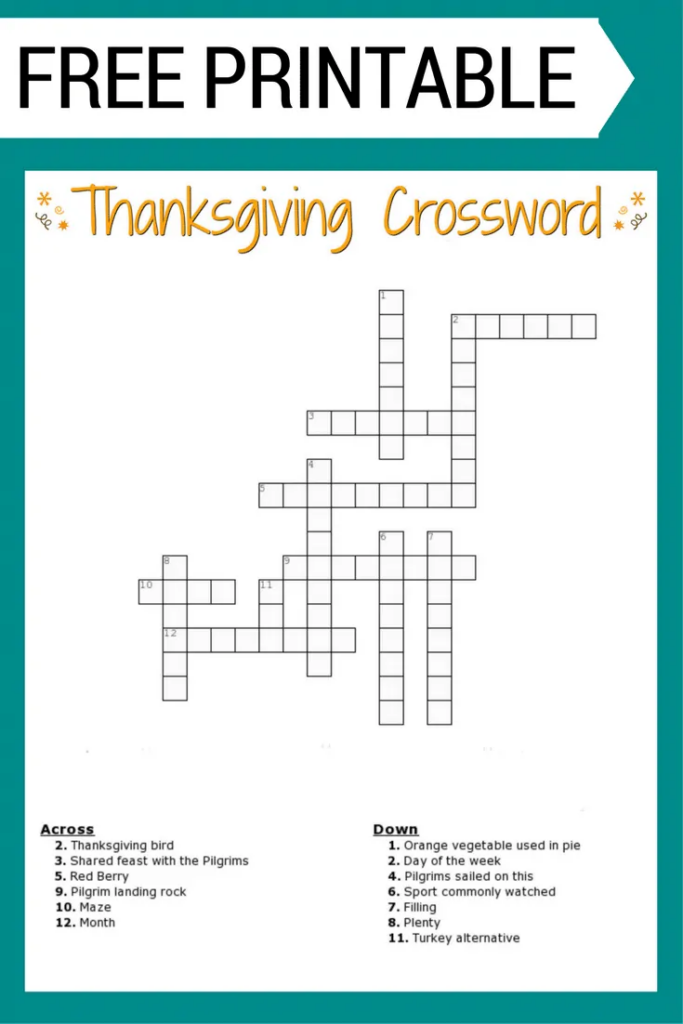 Puzzles To Print Thanksgiving Crossword
