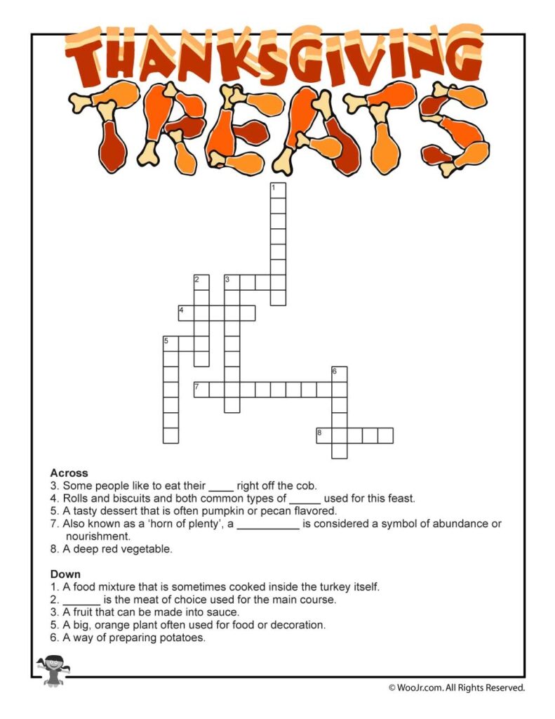 Thanksgiving Crossword Puzzle Woo Jr Kids Activities Children s Publishing