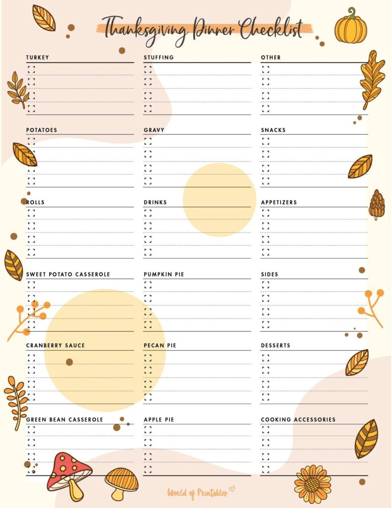 Thanksgiving Food Checklist Food List Printables World Of Printables