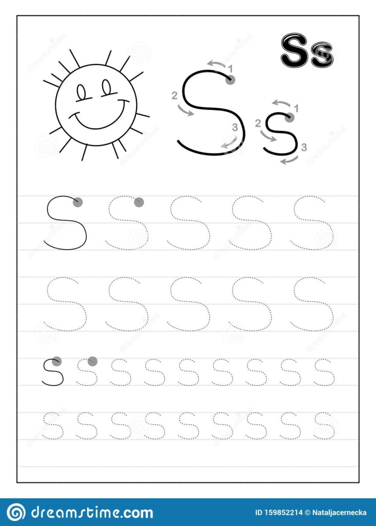 Tracing Alphabet Letter S Black And White Educational Pages On Line For Kids Printable Worksheet For Children Textbook Stock Vector Illustration Of Developing Children 159852214