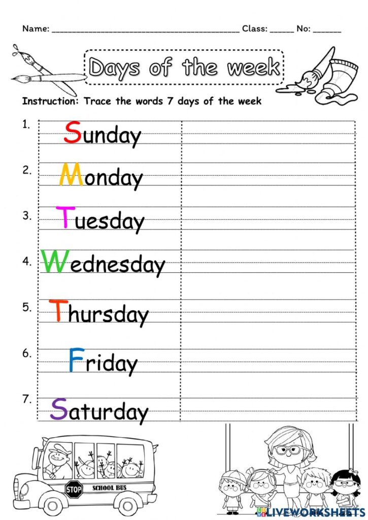 Tracing Days Of The Week Worksheet
