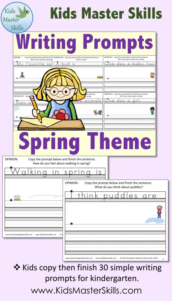 Writing Prompts Spring Theme With Fine Motor Activities Kindergarten Writing Prompts Kindergarten Writing Narrative Writing Prompts