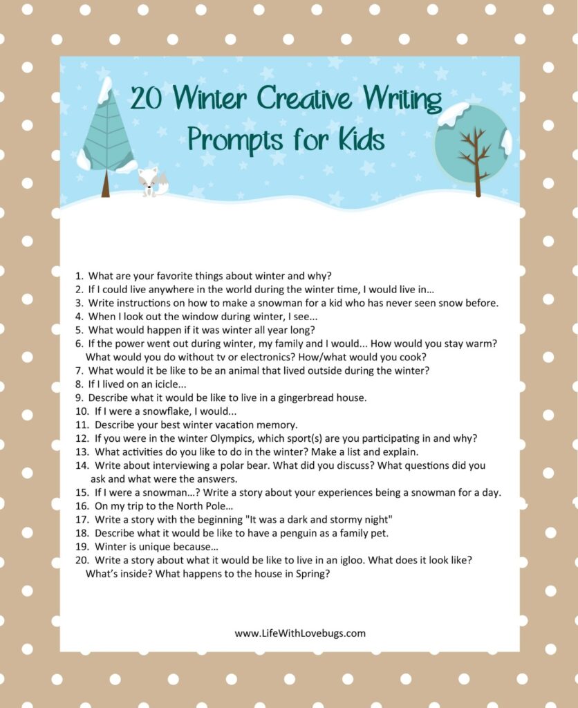 20 Winter Writing Prompts For Kids Life With Lovebugs