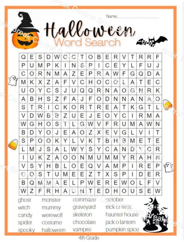 Halloween Word Search Answer Key