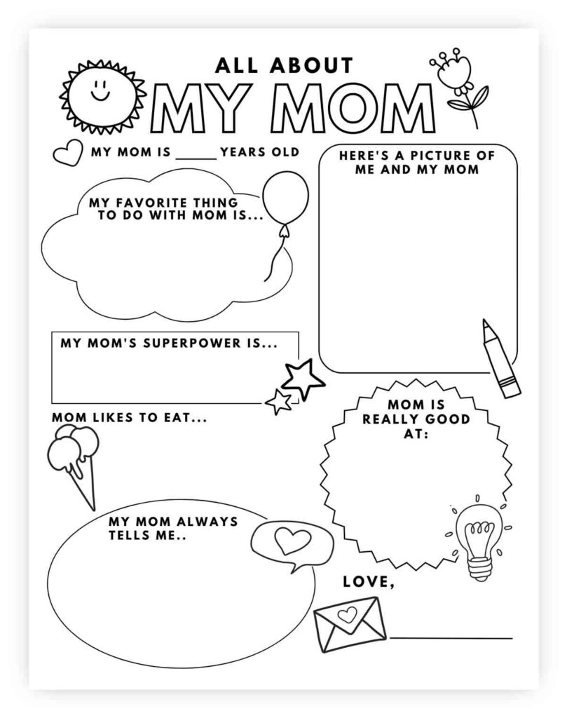 All About My Mom Printable Free Worksheet MindyMakes