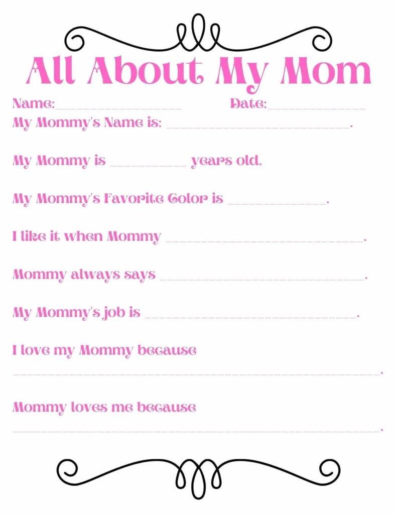 All About My Mommy Fillable For Kids Etsy