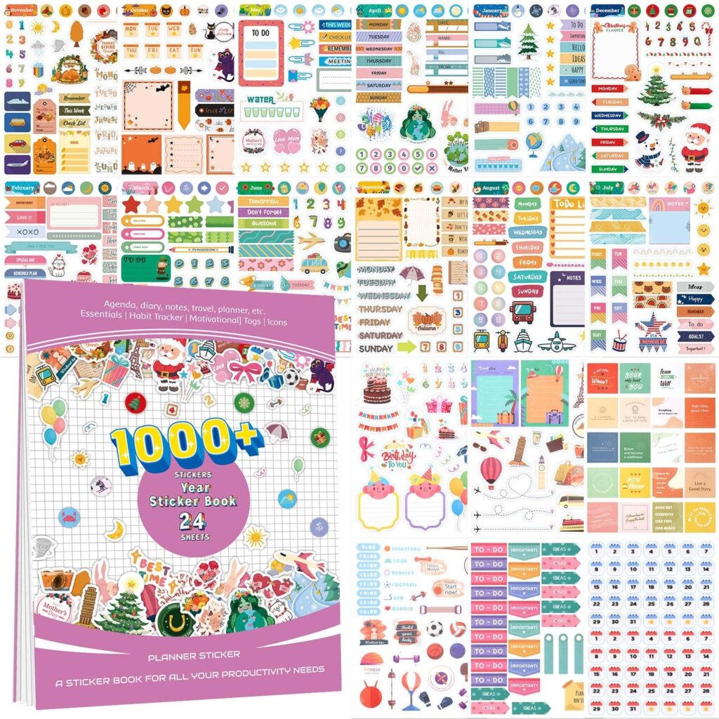 Amazon 24 Sheets 1000pcs Colorful Aesthetic Planner Stickers To do List Stickers For Adults Planner Journal Stickers Planner Accessories For Women Daily Planners Stickers Office Products