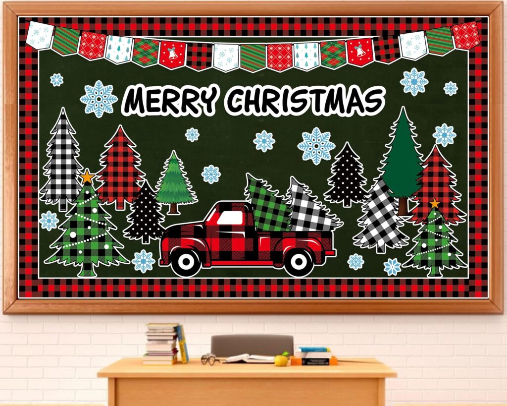 Amazon Christmas Bulletin Board Decoration Set Merry Christmas Paper Cutouts Blackboard Border Winter Holiday Classroom Decorations Christmas Tree Bulletin Board For Xmas Holiday School Wall Door Decoration Office Products