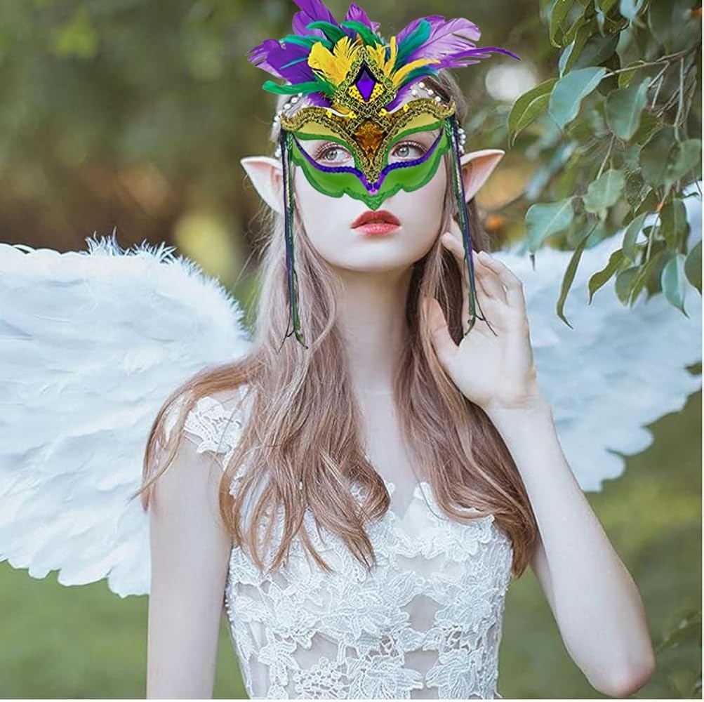 Amazon Fjygwx13 Mardi Gras Mask Feather For Woman Costume Venetian Face Masks Plastic Outfit Sequin Masquerade Carnivals Cosplay Christmas Party Decorations Clothing Shoes Jewelry