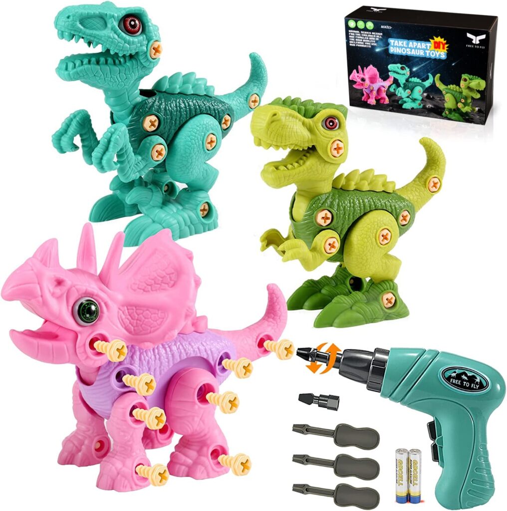 Amazon FREE TO FLY Dinosaur Toys For 3 4 5 6 7 8 Year Old Girls Boys Take Apart Dinosaur Toys For Kids 3 5 5 7 Children s Multiple Activity Toys With Electric Drill Dino Toy Toys Games