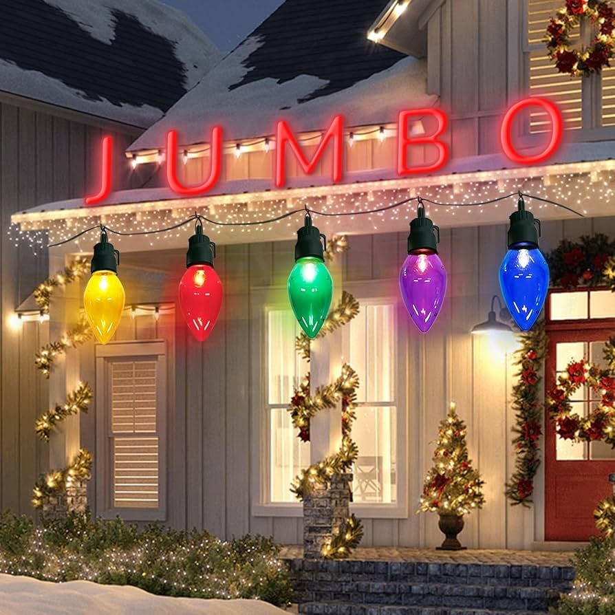 Amazon Outdoor Christmas Decorations Jumbo Xmas String Lights Or Pathway Marker Lights Large Multicolored Bulbs Waterproof Lawn Decoration Clearance For Holiday Home Tree Roof Yard Garden Outside Decor Patio 