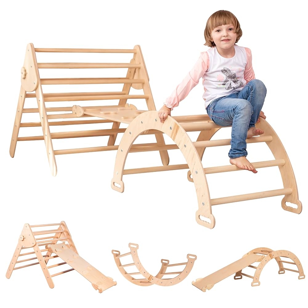 Amazon WoodandHearts Triangle Set Of Three Items Wooden Toys Climbing Triangle Montessori Climbing Toys For Toddlers Triangle With Ramp Activity Gym Baby Climbing Triangle Set Large Toys Games