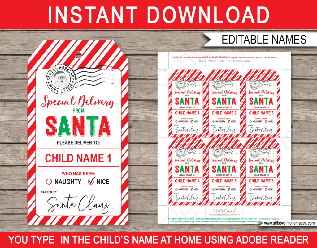 Christmas Santa Gift Tags Printable Template Special Delivery North Pole