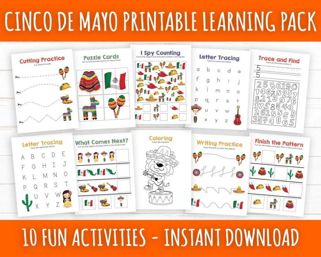 Cinco De Mayo Printable Activity Worksheets Fiesta Activity Pack For Preschool Kindergarten Learning Binder Packet Etsy