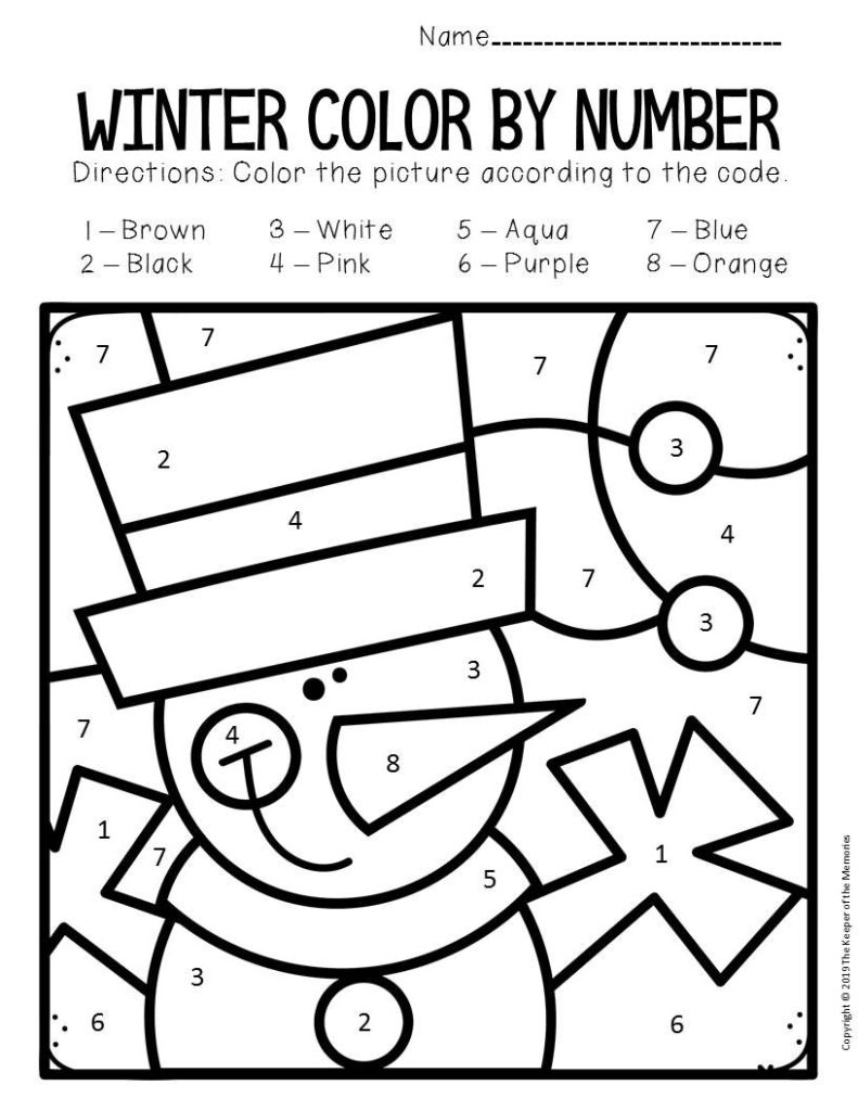 Color By Number Winter Preschool Worksheets