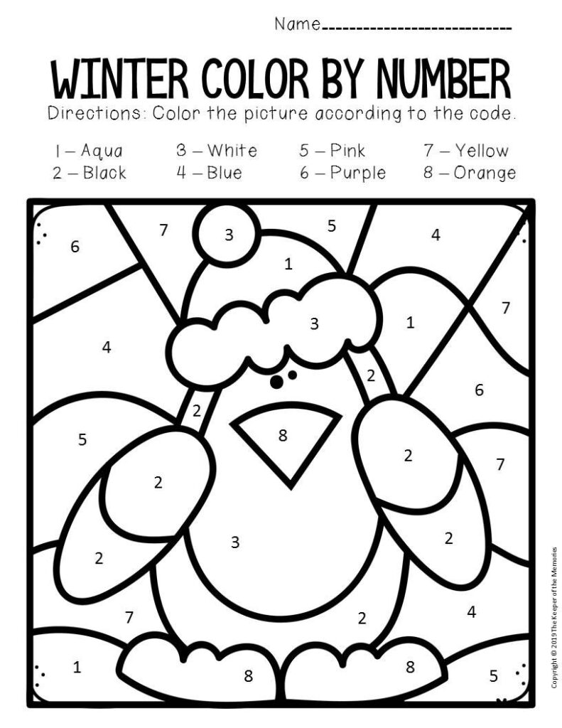 Color By Number Winter Preschool Worksheets