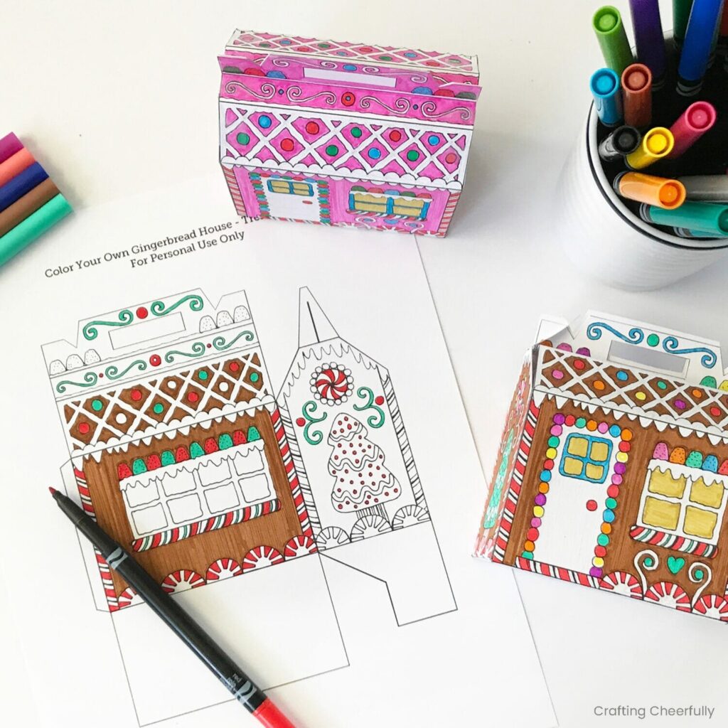 Color Your Own Gingerbread House Treat Box Crafting Cheerfully