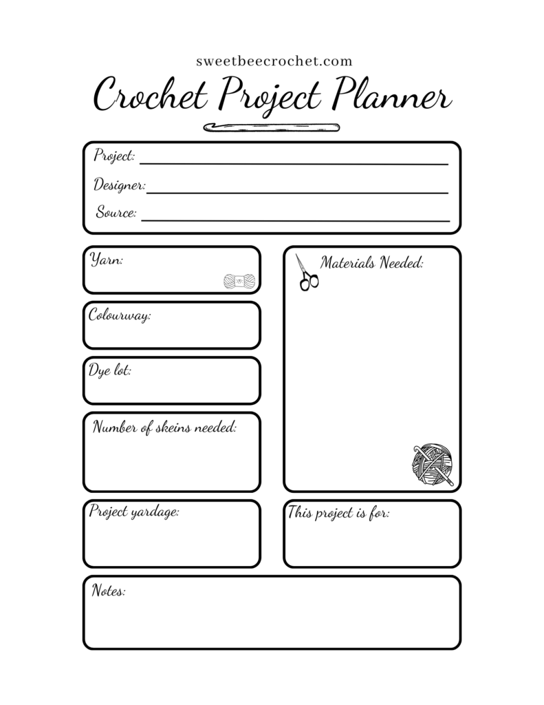 Crochet Project Planner Free Printable Sweet Bee Crochet