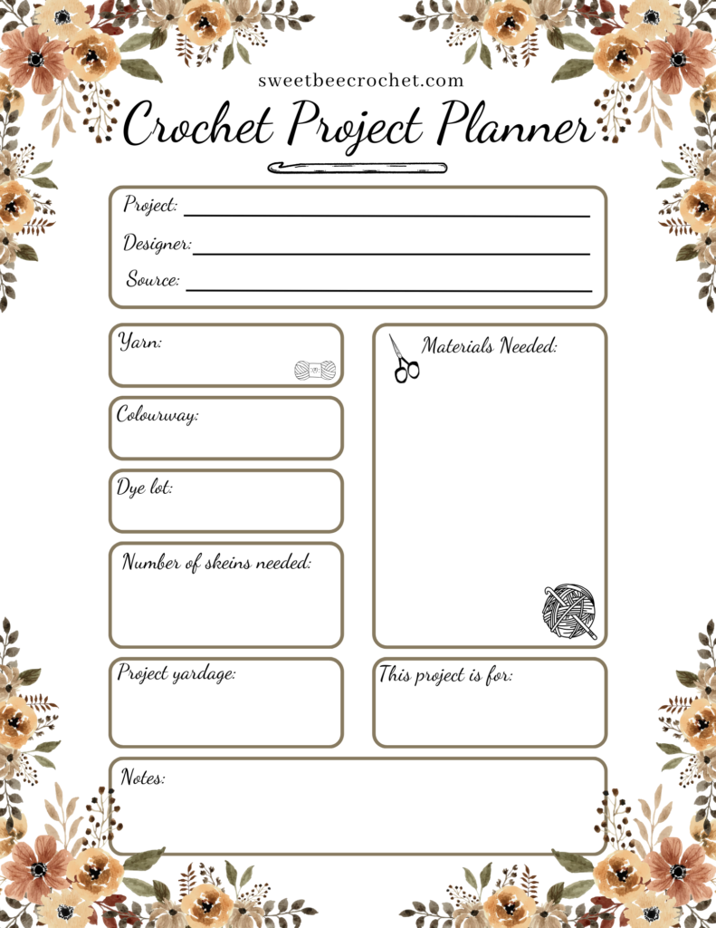 Crochet Project Planner Free Printable Sweet Bee Crochet