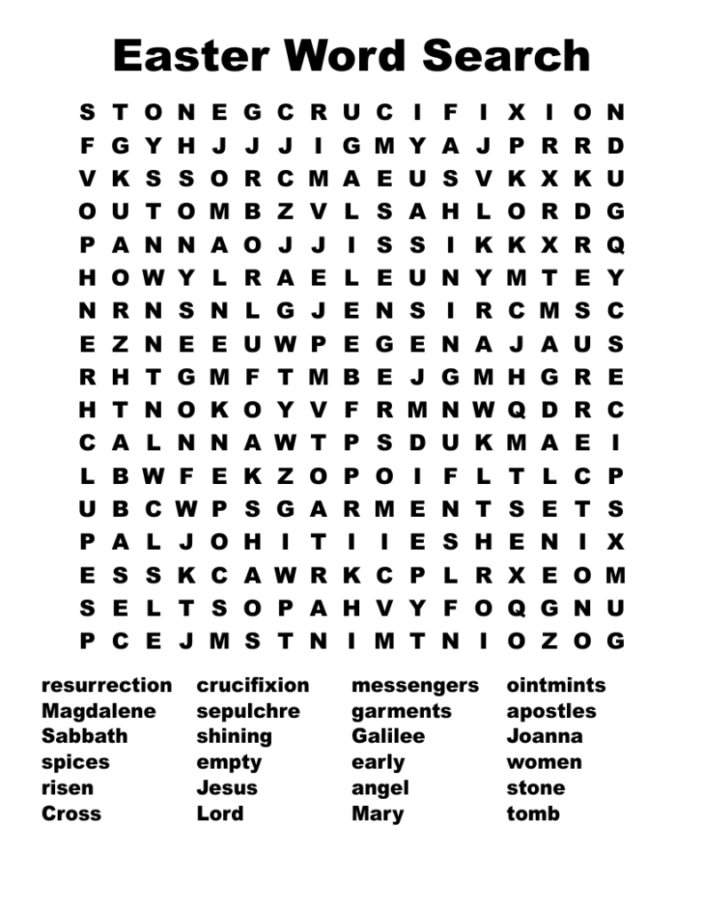 Christian Easter Word Search Printable