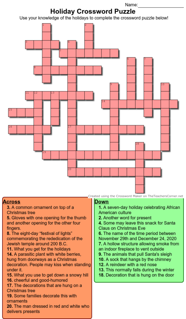 Eastside Holiday Crossword Puzzle