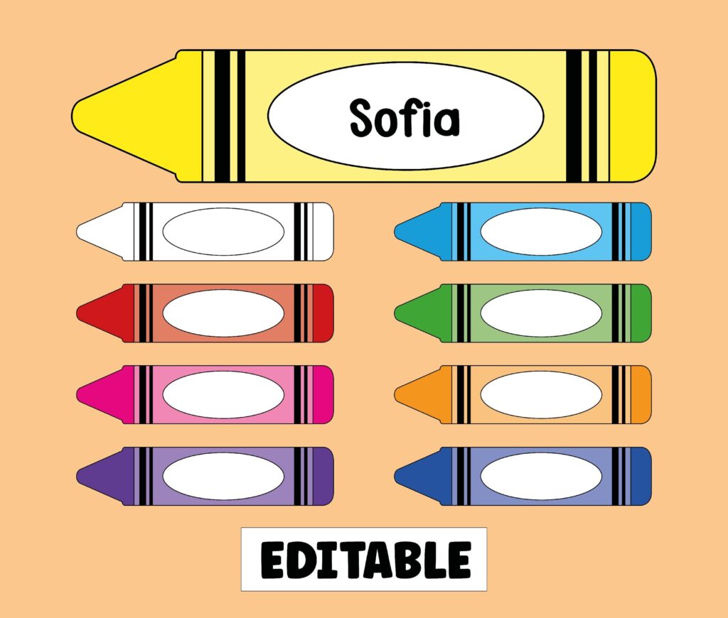 Editable Name Tags For Kids Printable Student Desk Name Plate Label Colorful Crayon Rainbow Classroom Decor Theme