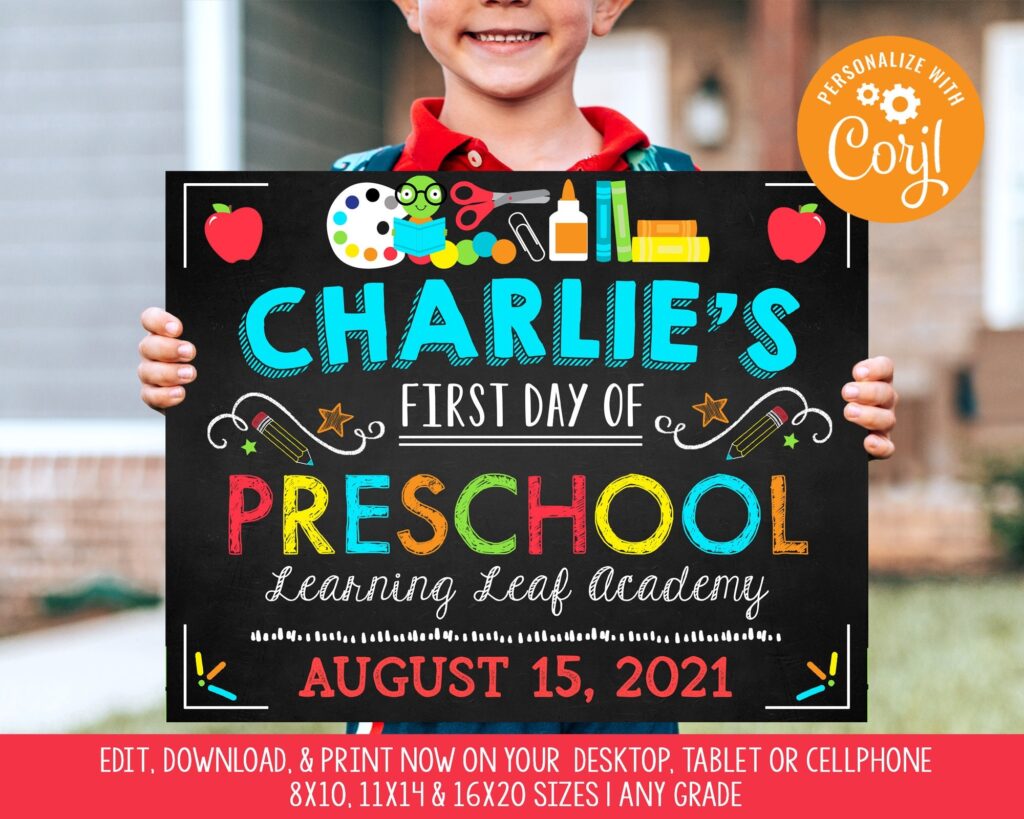 First Day Of Preschool Sign 1st Day Of Kindergarten Boy Back To School Last Daychalkboard Any Grade Printable Editable Etsy