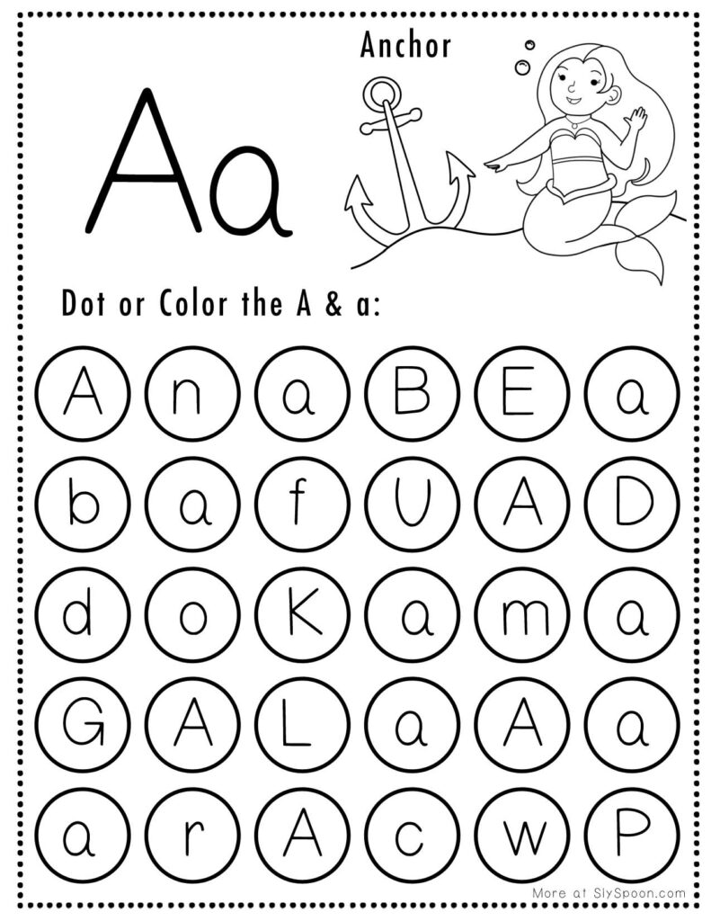 Free Alphabet Do A Dot Printables Worksheets Letter A Mermaid Themed Sly SpoonSly Spoon