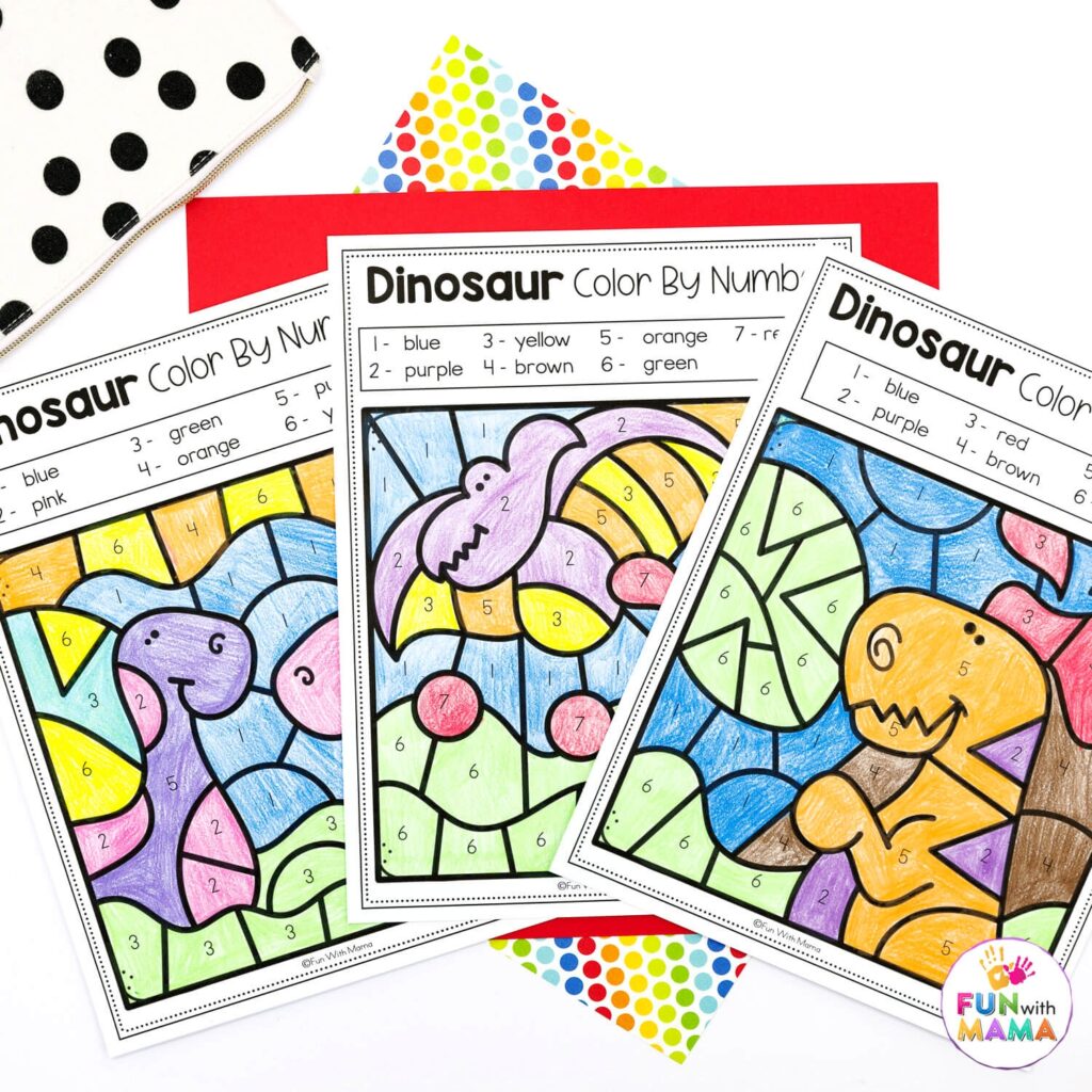 Free Dinosaur Color By Number Printables Fun With Mama