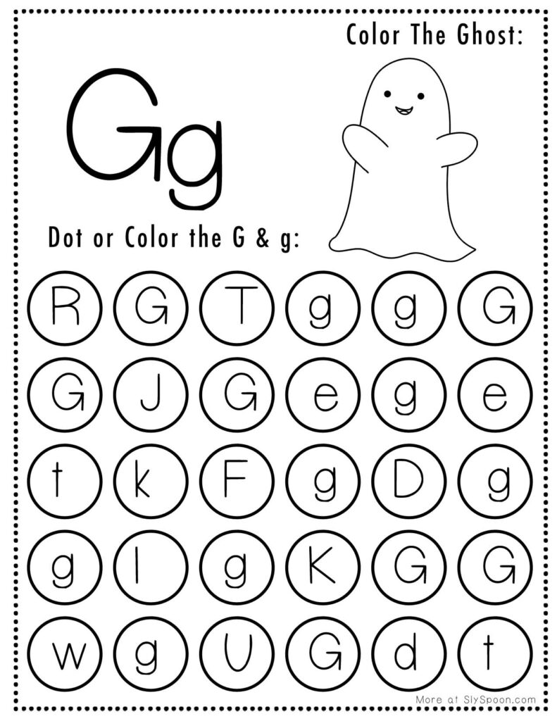 Free Printable Halloween Themed Letter G Dot Marker Activity Worksheets Sly SpoonSly Spoon