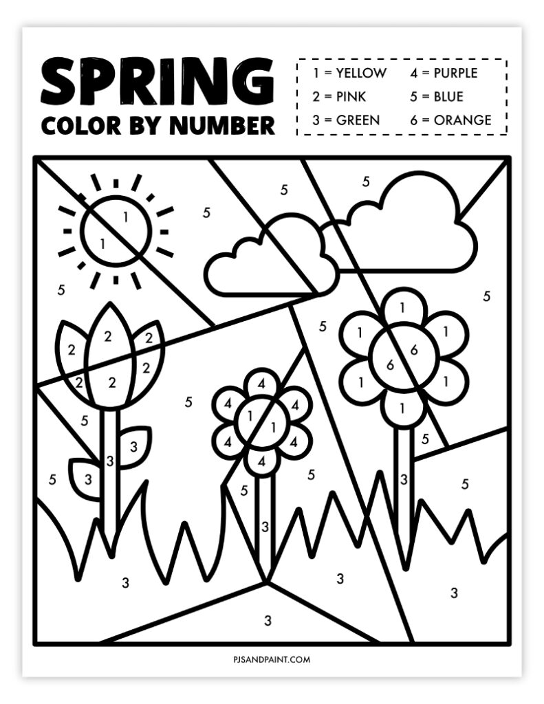 Free Printable Spring Color By Number Worksheet Pjs And Paint