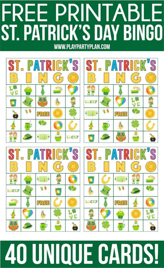 Free Printable St Patrick s Day Bingo 40 Cards Play Party Plan