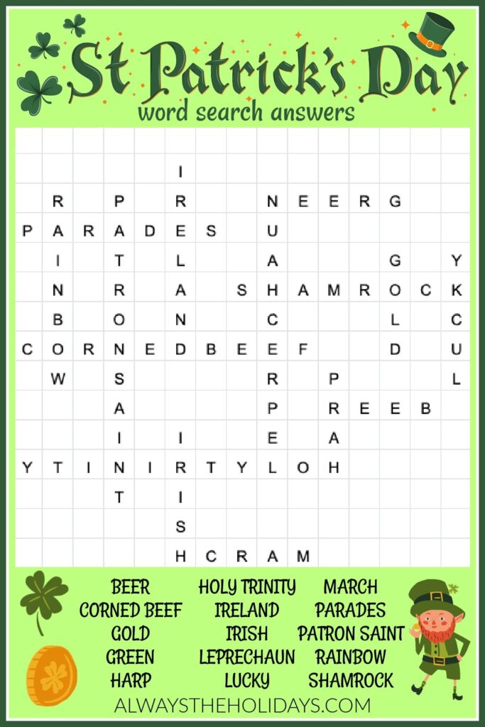 Free St Patrick s Day Word Search Printable Answers Included