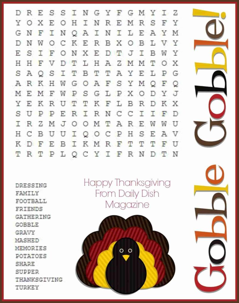 Thanksgiving Word Searches Free Printable