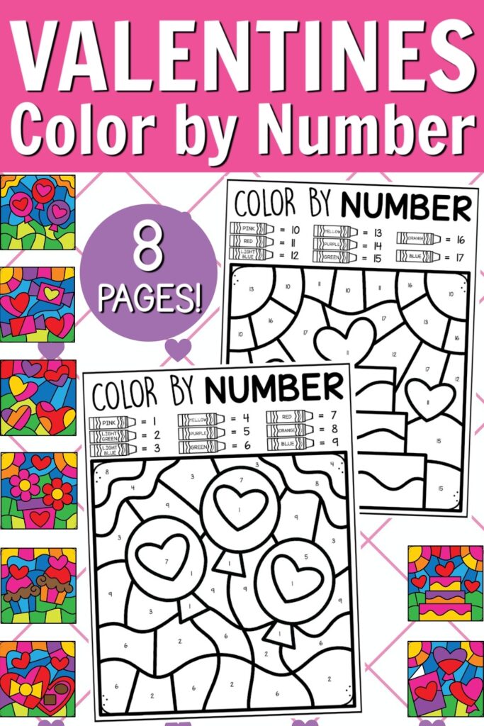 FREE Valentine s Day Color By Number Coloring Pages