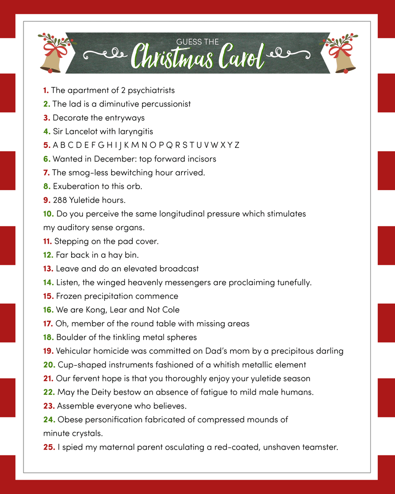 Guess The Christmas Carole Game FREE Printable Lil Luna