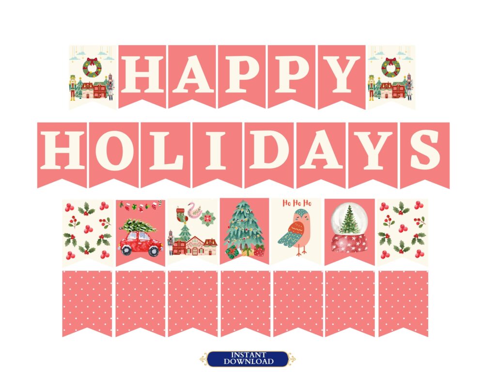 Happy Holidays Banner Printable Holiday Banner Happy Holiday Banner Printable Holiday Bunting Christmas Banner Printable PDF Etsy