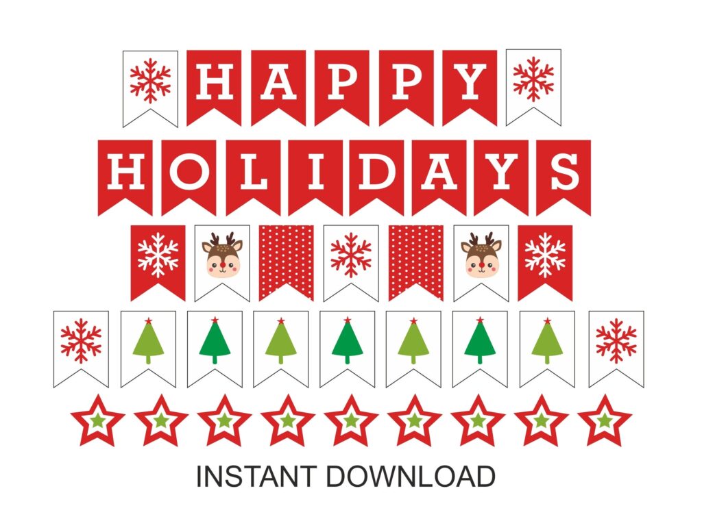 Happy Holidays Banner Printable Holiday Banner Happy Holiday Banner Printable Holiday Bunting Christmas Banner Printable PDF Etsy