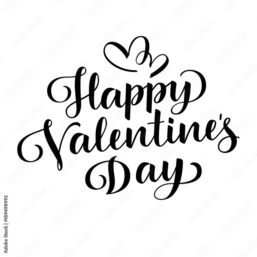 Happy Valentine s Day Vector Lettering Holiday Greeting Text Black On White Stock Vector Adobe Stock