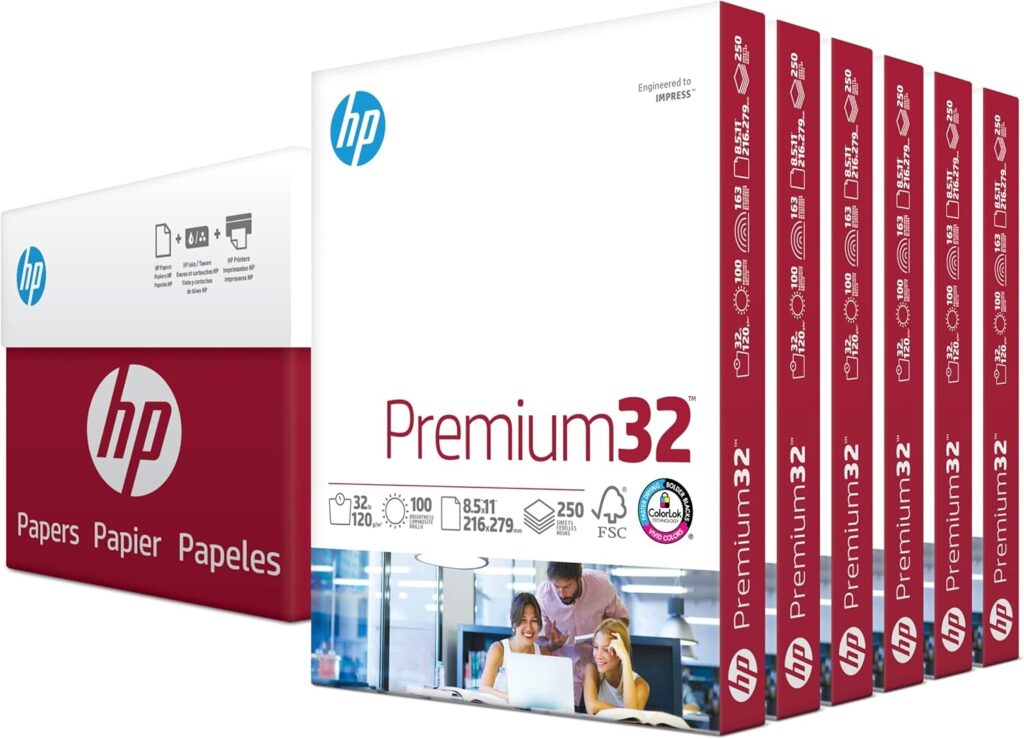 HP Brandclub HP Papers 8 5 X 11 Paper Premium 32 Lb 6 Pack 1 500 Sheets 100 Bright Made In USA FSC Certified 113500C