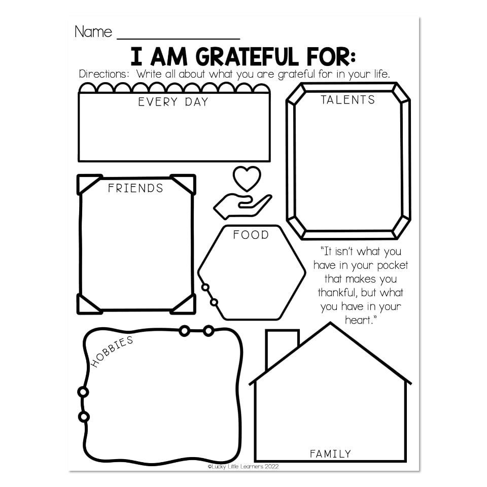 I Am Grateful For Worksheet Lucky Little Learners