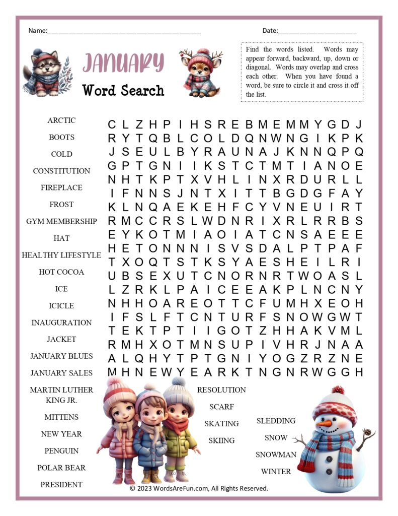 January Word Search