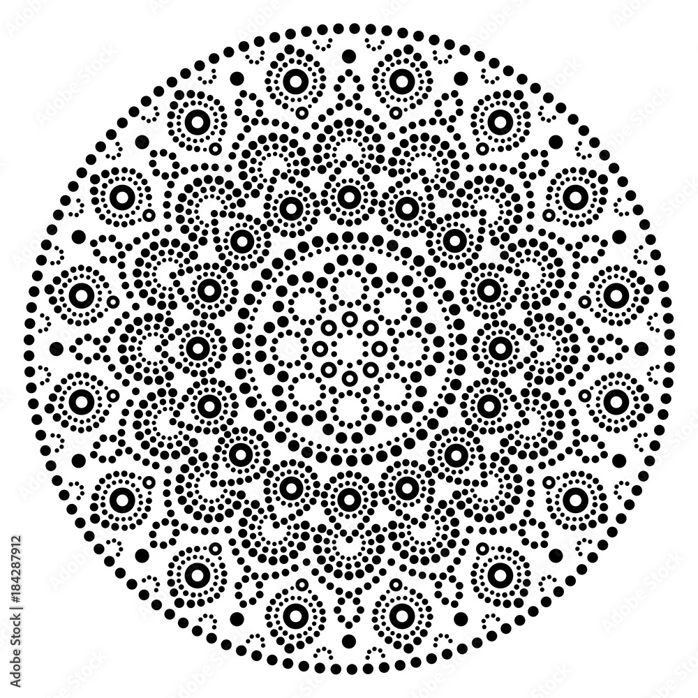 Mandala Vector Art Australian Dot Painting Black And White Design Aboriginal Folk Art Bohemian Style Stock Vector Adobe Stock