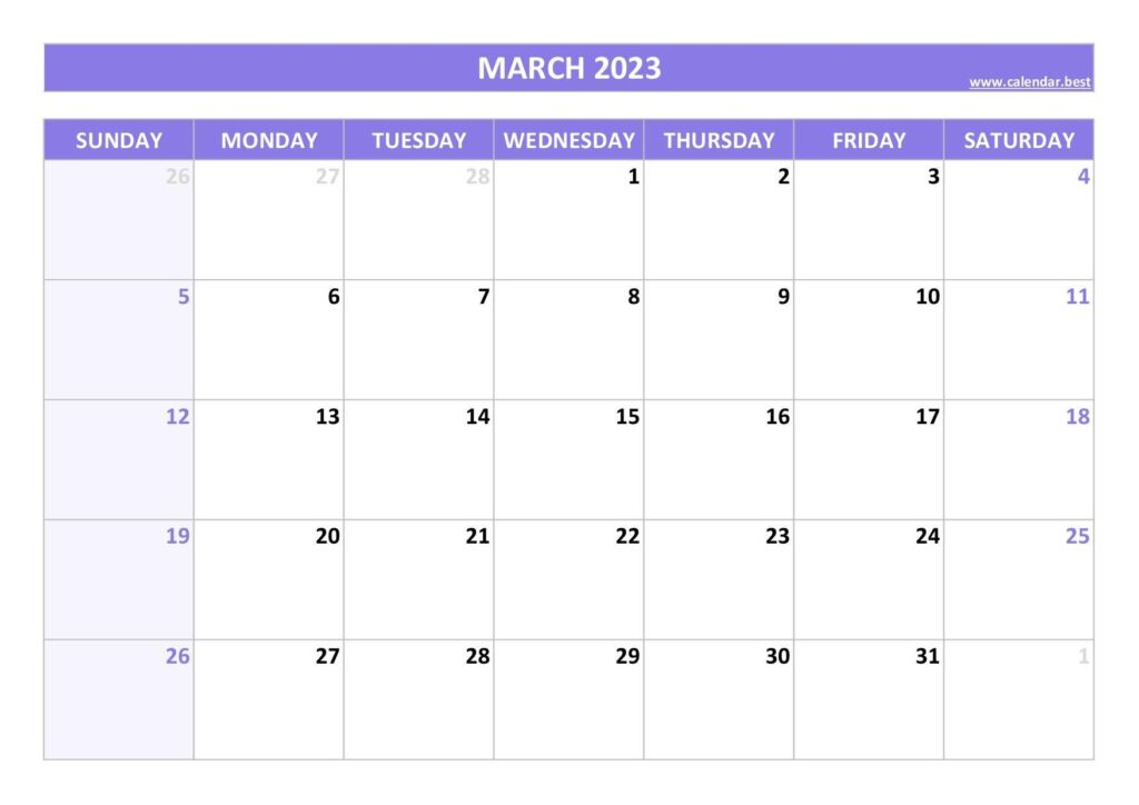 March 2023 Calendar Printable Free