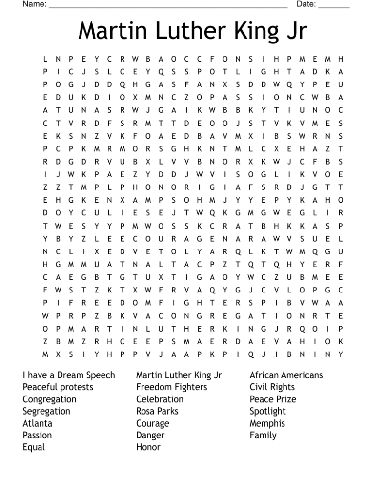 Martin Luther King Jr Word Search WordMint