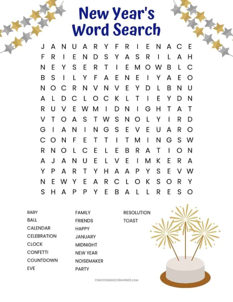 New Year s Word Search Free Printable